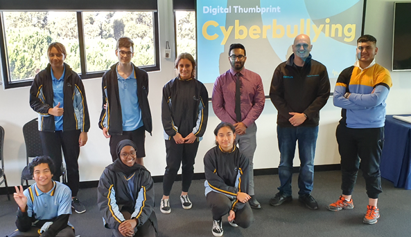 Digital Thumbprint Program facilitator with students and a teacher at Mount Ridley P-12 College in Victoria.