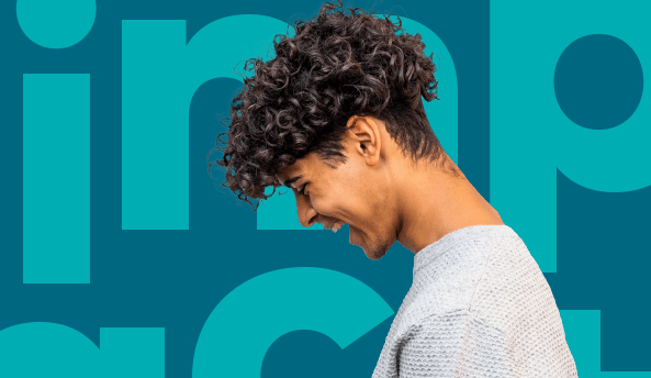 OPTUS-report-2021_thumbnail1 Young man laughing happily with “impact report” wording in the background.